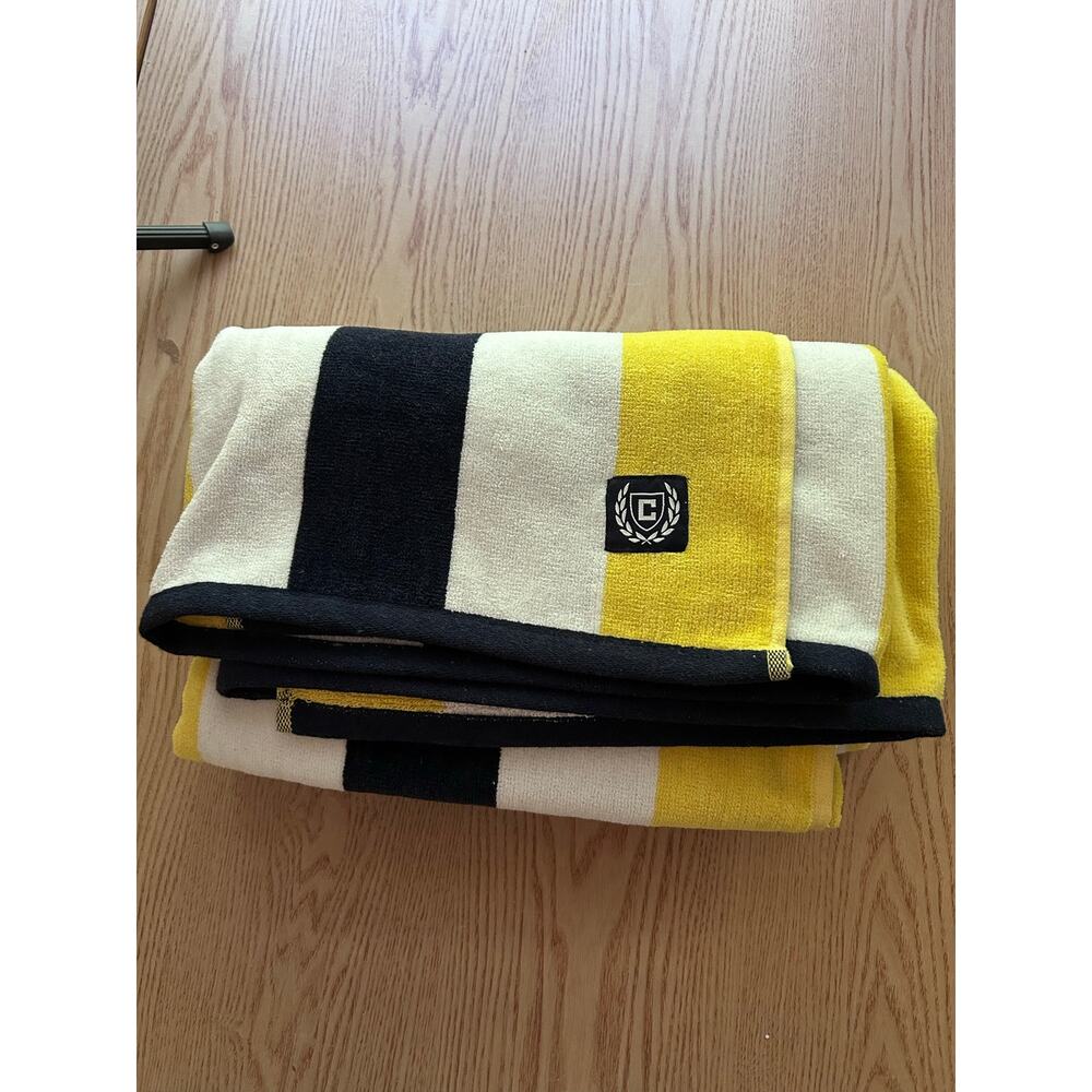 New Chaps Home Large Beach 🏖️ Bath Towel Cotton White Navy Yellow 40”x72”